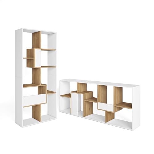 Skraut Home | Étagère Bibliothèque | Étagère de Rangement | 162x67x31cm | Salon, Bureau | Style Moderne | Blanc et Chêne