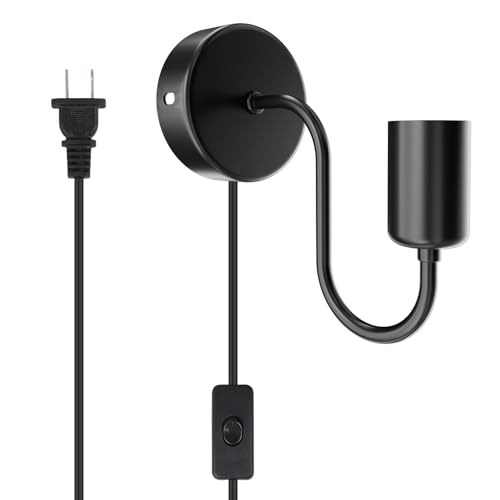 Image of Plug in Wall Sconce with Switch, Industrial Wall Mount Light Fixture E26 Vintage Wall Sconces, with Plug in Cord Black Metal Farmhouse Wall Lamp for Bedroom Living Room Corridor