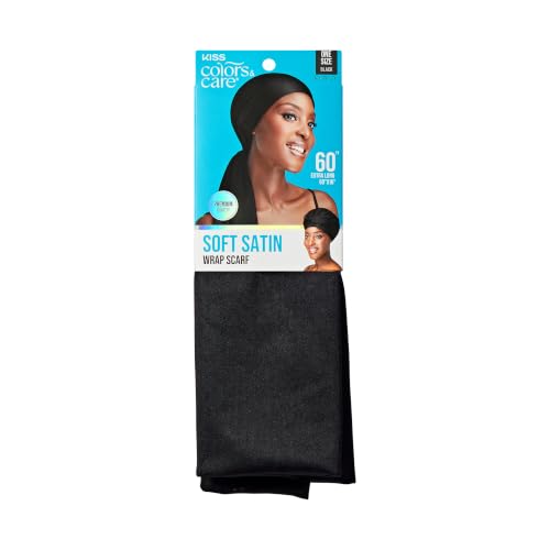 KISS COLORS & CARE Soft Satin Wrap Scarf - Black, Long Lasting, Multi-Purpose, Soft Premium Scarf...