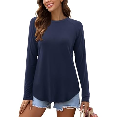 Florboom Womens Tunic Tops Raglan Long Sleeve Crew Neck Tees Casual Loose Tshirts, Navy Blue M Cover