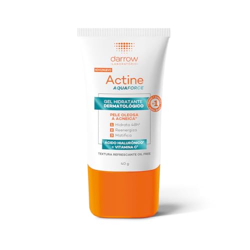 Darrow Actine Aquaforce Gel Hidratante Dermatológico Facial desenvolvido para as peles oleosas com Ácido Hialurônico e Vitamina C que Hidrata 48h, Controla Oleosidade e Matifica a Pele, 40g