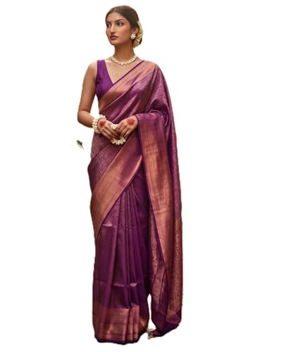 Image of Flosive Purple Color Banarasi Saree for Women with Rich Pallu & Contrast Border