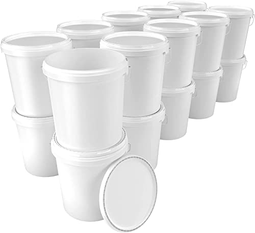 20x Cubo con tapa de 16 litros Blanco - apto para alimentos, hermético y estable, cubos vacíos con asa y tapa de cierre para alimentos, productos químicos, pintura de pared, detergente en polvo