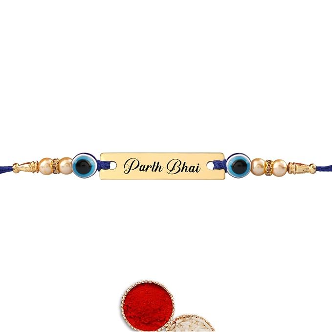 Personalized Blue Evil Eye Rakhi with Name | Customized Rakhi for Brother | Engraved Name for Bhaiya | Raksha Bandhan Gift for Boys, Girls & Men (Pack of 1)-image-10