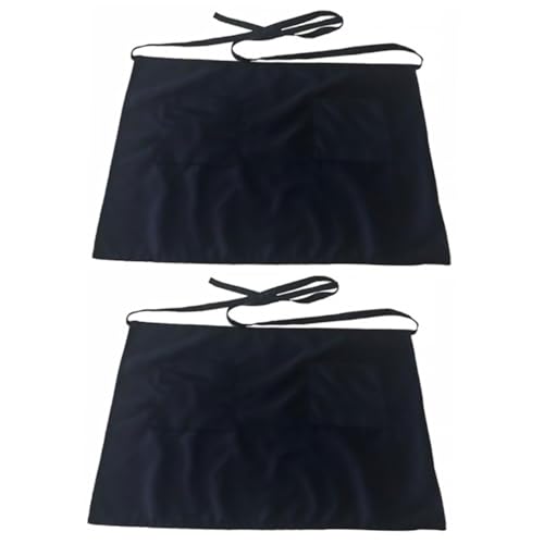 Garneck 2pcs Waiter Apron Black Short Apron Short Server Aprons Cooking Apron Black Apron Short Aprons with Pockets Baking Apron Serving Apron Short Waist Apron Apron Working Aprons