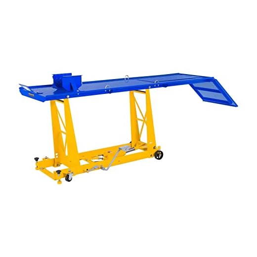 MSW MHB-450-780.1 Plataforma Elevadora Tijera Caballete Hidráulico Moto con Rampa (450 kg, 4 Ruedas, 206 x 55 cm, Altura 18–78 cm, Soporte Delantero: 7–18 cm)