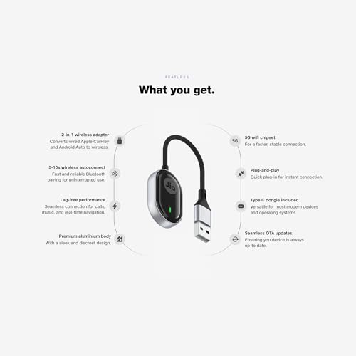 Image of JioCarSync| Wired to Wireless Converter for Apple Carplay & Android Auto| For cars with wired Carplay &Android Auto Only| Premium Metal Body| Bluetooth 5.3| Wifi 5 Ghz|Type C dongle incl|1 Yr Warranty