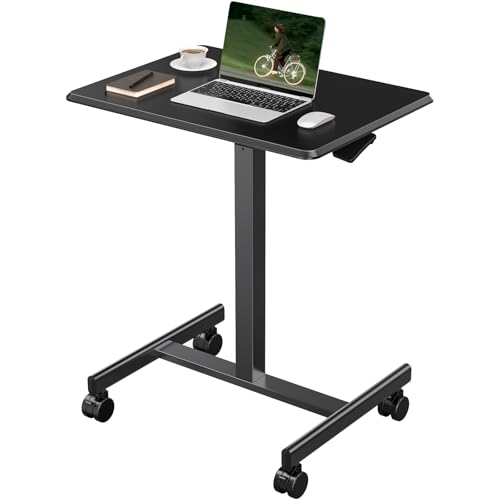 Image of OLIXIS Mobile Standing Desk with Wheels Small Rolling Laptop Desks Portable Pneumatic Adjustable Height Sit Stand Table Computer Workstation for Home Office Black