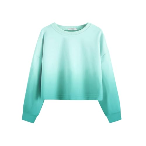 Arshiner Filles Tie Dye Sweat Pull T-Shirt À Manches Longues Hauts Décontracté Coton T-Shirts Vêtements pour Enfants Vert Menthe 160