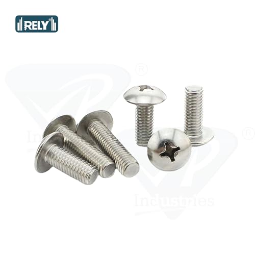 Image of Rely⇒VP INDUSTRIES (Pcs-25) M6x16 mm Truss Phillips Head Screw Mild Steel in NIckel Finish | Truss Head Screws,Fully Thread,Machine Thread