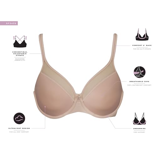 Bali Womens Seamless Underwire Bra, One Smooth U Smoothing Underwire Bras for Women, Convertible Straps, Ultra Light