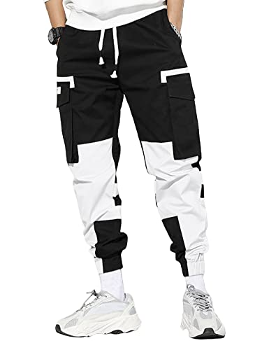 Floerns Men's Color Block Drawstring High Waist Cargo Long Pants with Pocket