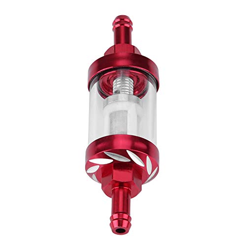 KIMISS Metall Glas Inline Gas Ölfilter 8mm Gewinde Ersatz für Motorrad(Rot)