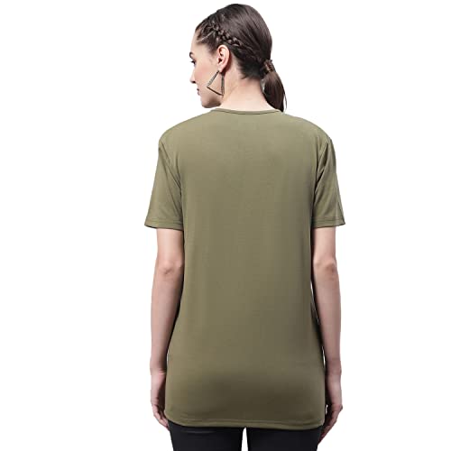 Image of Mack Jonney Women V Neck Cotton Solid Regular Fit T-Shirt-V Anthraa 001-P