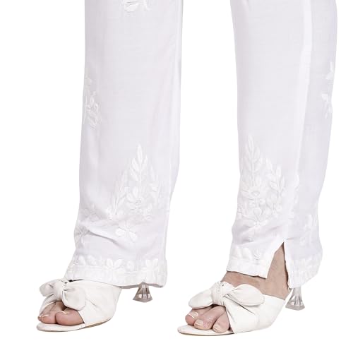 Image of Embroidered Chikan Kurta with pant ethnic Indian wear- Lucknow Chikankari, traditional chikankari