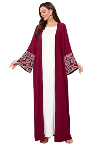 Image of Women's Ethnic Embroidery Muslim Abaya Open Kimono Cardigan Jalabiya