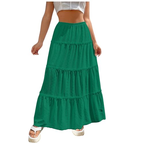 Elastic Fashion   Falda larga con volantes en capas para mujer, falda larga con volantes, falda de pastel con volantes, 2 piezas, parte superior de verano, verde, L