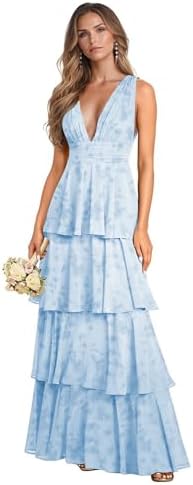 AKLASU Tiered Ruffle Bridesmaid Dresses for Women Long Chiffon De...