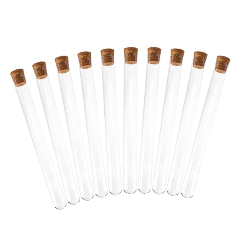 Hoement 10個平口丸底ガラス試験管コルク栓付き耐熱保存チューブ化学実験