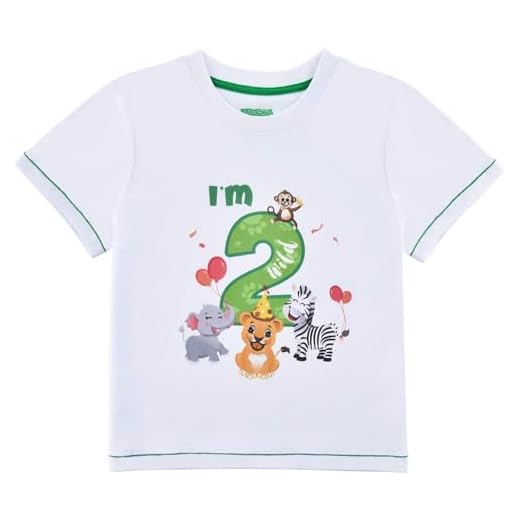 2do Camiseta Cumpleaños Bebé Niño Animales de Selva Cumpleaño Manga Corta Tops 2 años Fiesta de Cumpleaños de Selva 100% Algodón Impreso T-Shirt(Blanco, 18-24 Meses)
