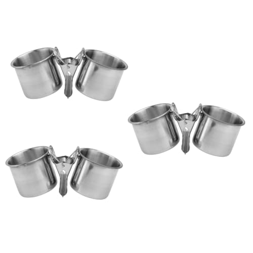 POPETPOP Pcs Clip Bird Dish Double Cups Parrot Feeder Food Water Bowl Stainless Steel Easy Hanging and Cleaning