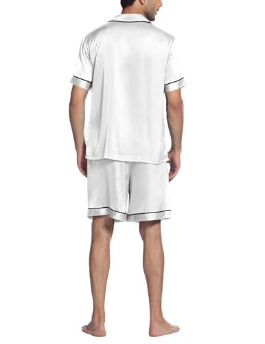 Ekouaer Mens Satin Pajamas Set Button-Down Short Sleeve Shirt Top Soft Silk Sleepwear Shorts with Pockets4