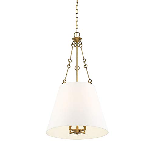 Savoy House 7-2201-4-322 Austin Traditional Bohemian Vintage White Fabric Pendant, 4-Light 240 Total Watts, 32" H x 18" W, Warm Brass