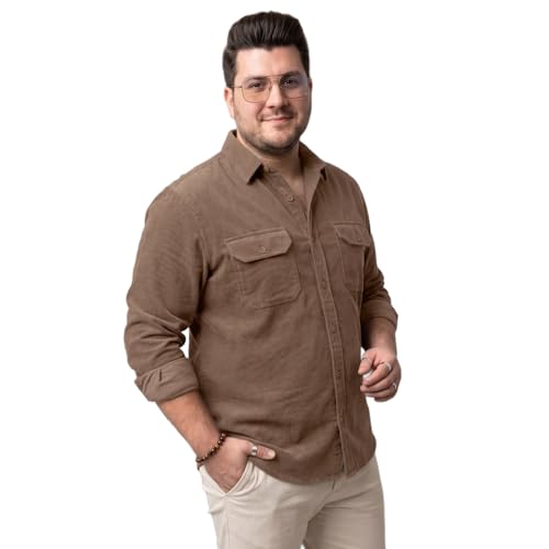 Image of Urbano Plus Men's Corduroy Full Sleeve Regular Fit Solid Overshirt with Utility Pockets
