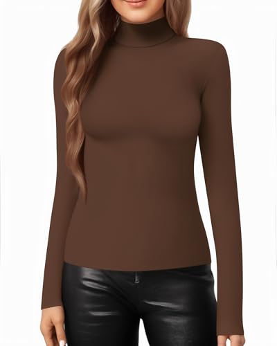 Image of MANGOPOP Women's Mock Turtle Neck Slim Fit Long Sleeve 3 /4 Sleeve Short Sleeve T Shirt Tight Tops Tee