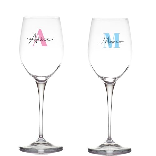 Generico Coppia Bicchieri Personalizzati con Iniziali Calici da Drink Spritz Vino Bianco Rosso Dedica Anniversario Amore Brindisi festa degli innamorati Romantici Idea Regalo Compleanno Natale