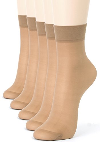 ililily Women Basic 5 or 10 Pairs 20D Nylon Sheer Ankle High Tights Hosiery Socks
