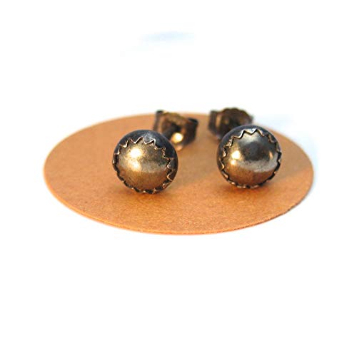 Pyrite Earrings Studs Mens Black and Brown in Oxidized Sterling Silver2
