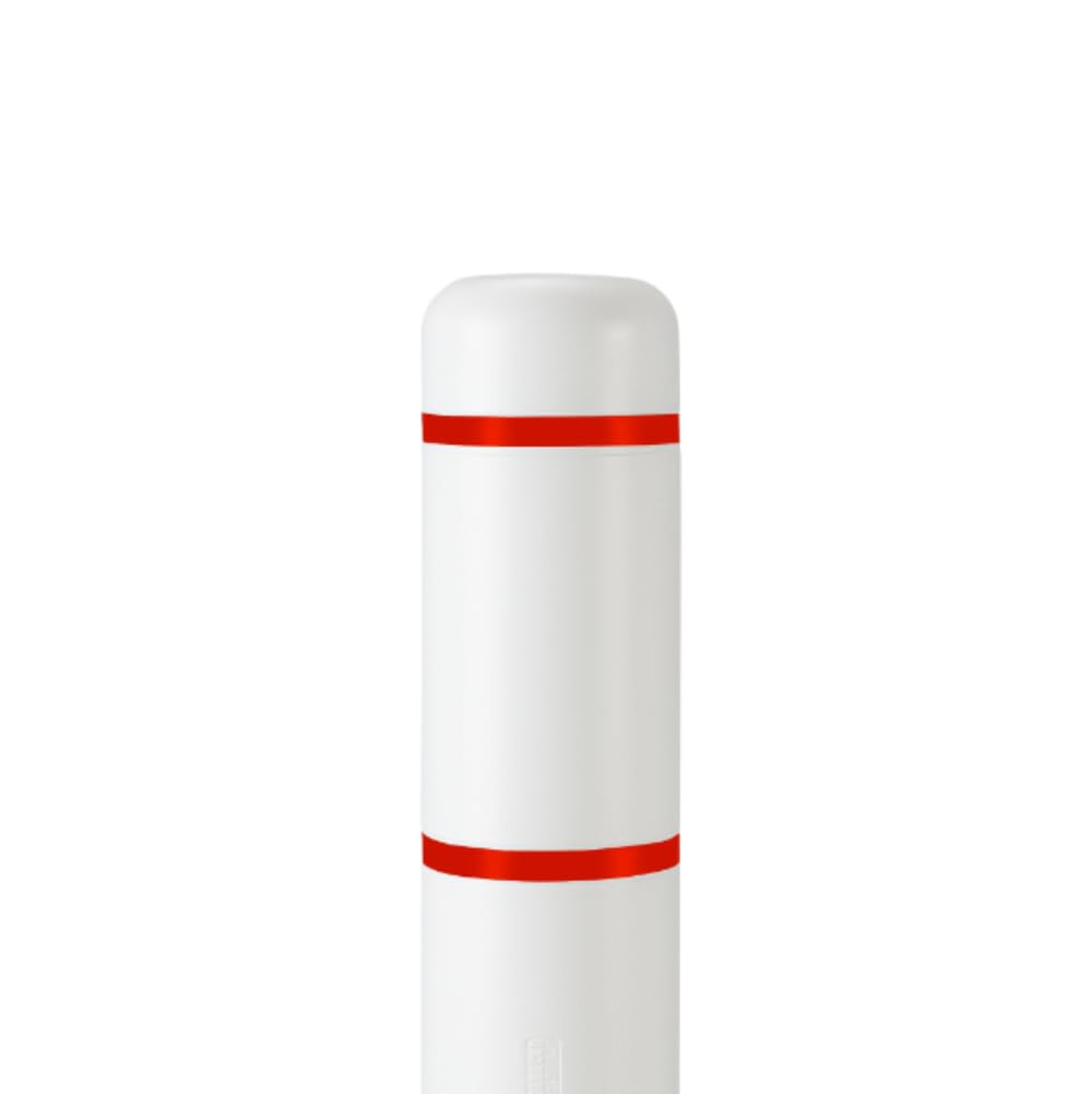 BollardGard 7" x 52" Bollard Cover White - Innoplast (White Red Tape)