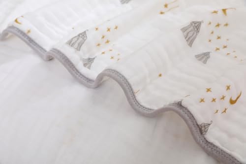 Image of Ultra Soft 6-Layer Cotton Muslin Baby Blanket 43 inchx43 inch Breathable Lightweight Moon Star and Tent Muslin Swaddle Blankets for Toddlers Baby Birthday Gifts All Seasons