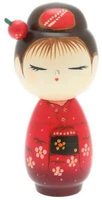 Modern Japanese Kokeshi Doll HANADAYORI: A Girl in Red Kimono