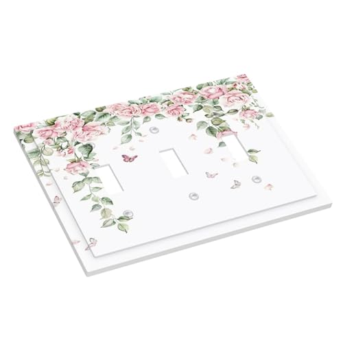 Ihsourgnitnem Decorative Switch Plates Pink Rose Flower Watercolor Floral Plant 3 Gang Wall Plate Triple Toggle Light Switch Cover Faceplate Electrical Wall Panels for Bed Room living Room Decor by Ihsourgnitnem - Used condition - Image 3