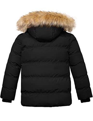 Szory Boy's Thicken Parka Coat Winter Warm Jacket With Removable Fur Hood (Black-1,14/16) #TOP1