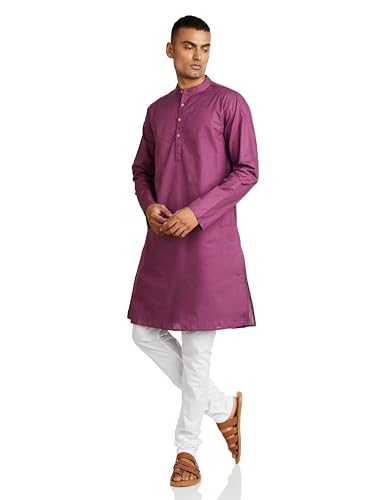 Image of Amazon Brand - Symbol Men's Cotton Solid Long Kurta Pyjama Set (2pcs)