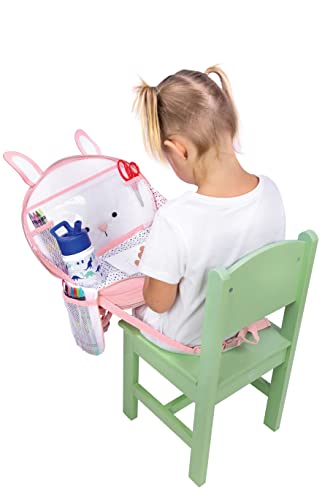 Lulyboo Toddler Car Seat Tray & Backpack Set Adjustable Travel Table with Built-in Cup Holder, 8 Storage Pockets, Waterproof Wipeable Surface & Airplane Travel Tray with Writing Surface - Bunny Theme - Thumbnail 7