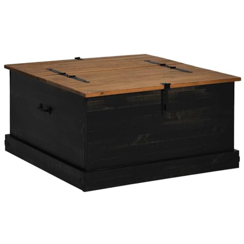 vidaXL Coffre de rangement HALDEN noir 91x91x47 cm bois massif pin, stockage de coffre, coffre de...