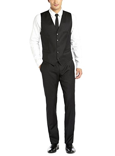 Dti Gv Executive Italian Men's Vested Wool Suit 2 Button Jacket 3 Piece Tux Vest (48 Long Us / 58L Eu/W 42", Black) #TOP2