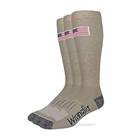 Wrangler Mens American Flag Everyday Western Tall Boot Socks 3 Pair Pack (as1, alpha, l, regular, regular, Khaki)