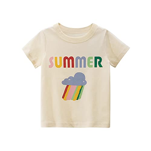 Image of Toddler Baby Girls Colorful Print Short Sleeves T-Shirt O Neck Summer Pullover Jumper Casual Shirt Little Kids Tops (Beige,4 Years)