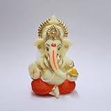 Gold Art India Resin Lord Ganesha Idol for Car Dashboard, Home, Office Ganpati Statue for Mandir Decor Handcrafted Ganesh Murti (Red & Ivory)