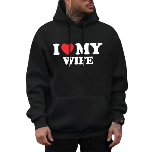 VBZ Graphic Hoodies for Women & Men I Love My Wife Hoodie I Love My Husband Hoodie Couple Clothes (US Alpha Medium Regular Regular Black-Wife)