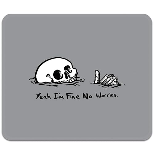 Image of FROGIGO Mouse Pad with Stitched Edges - Funny Skull Mousepad for Women, 9.25 x 7.75 inch Washable Square Desk Pad, Non-Slip Rubber Base, Office Home Laptop Accessories - No Worries Skull