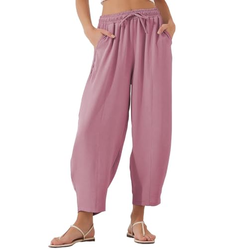Pantalones Harem Lisos Mujer,Pantalones cómodos Cintura con cordón y elástico,Ropa Ancha con Bolsillos para Uso Diario