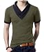 YTD 100% Cotton Mens Casual V-neck Button Slim Muscle Tops Tee Short Sleeve T- Shirts (US Large, Army Green)