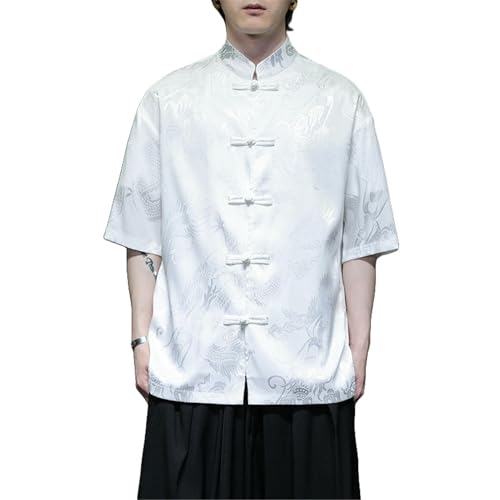 Chemise manches courtes soie glacée homme style chinois jacquard