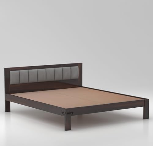 Image of Sheesham Wood Queen Size Bed Without Storage | Wooden Double Size Cot Bed for Bedroom Furniture | Palang Double Bed for Hotels (DIY- Customer Side Self Assembly) 1 Year Warranty - Walnut
